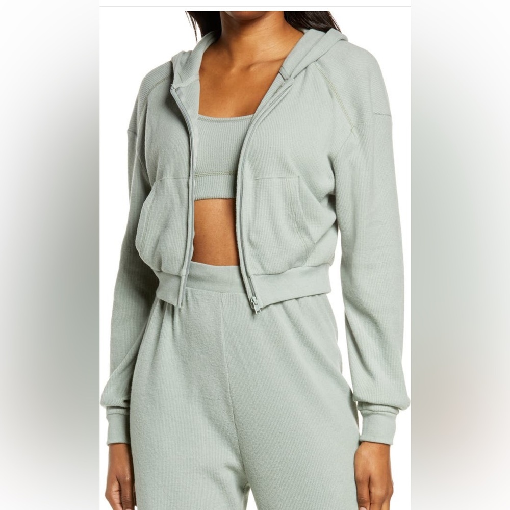 SKIMS Waffle Hoodie, Cropped style, Sage Green, Size Small